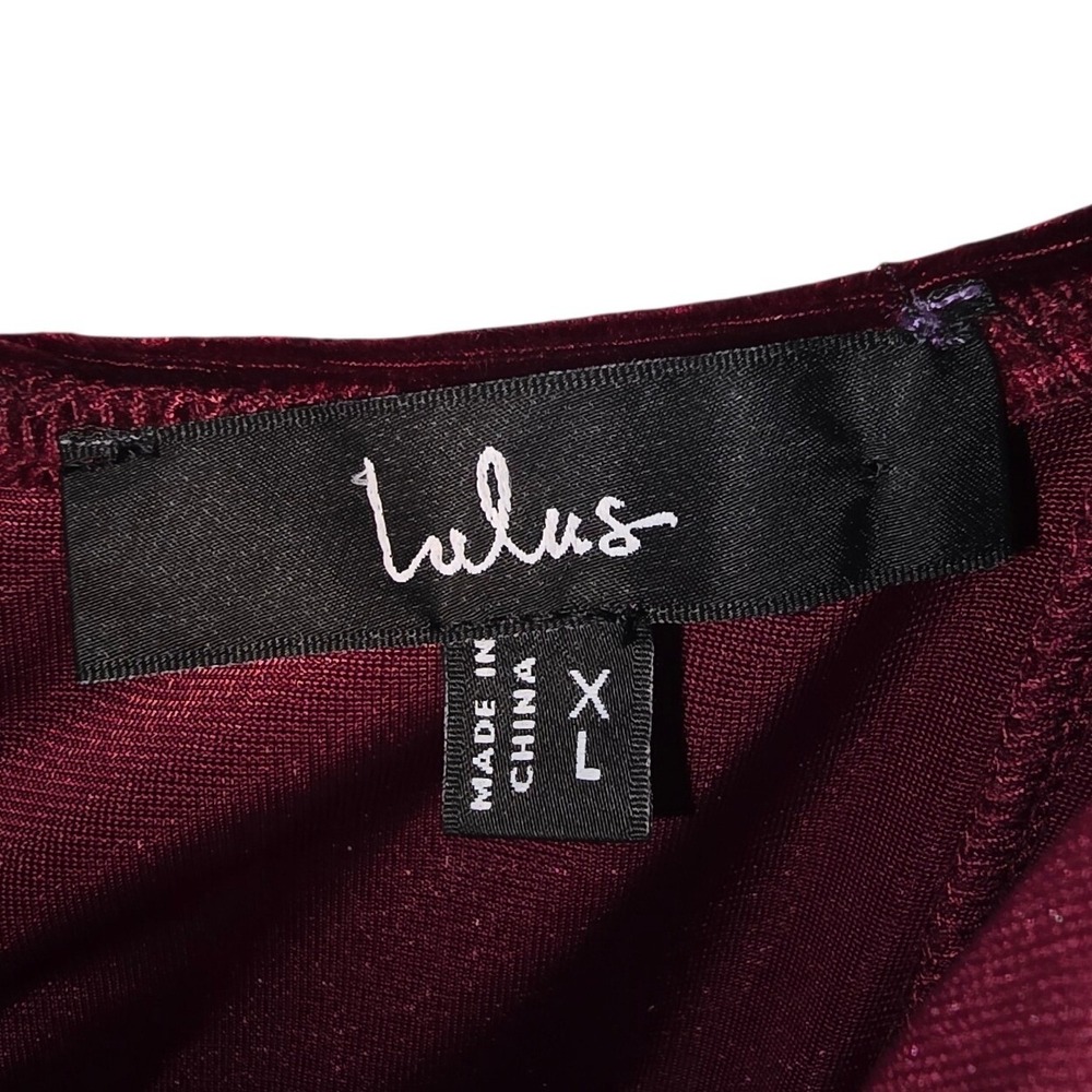 Lulus Burgundy Velvet Maxi Dress Sweetheart Chiffon Godet Inset Evening Gown XL - Picture 10 of 16